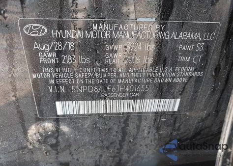 2018 Hyundai Elantra Sel z USA, uszkodzony, nr VIN 5NPD84LF6JH401655